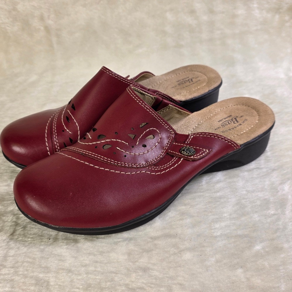 G.H. Bass Beverly Clogs Red Leather Cutout Slip On Womens 7.5 M Excellent